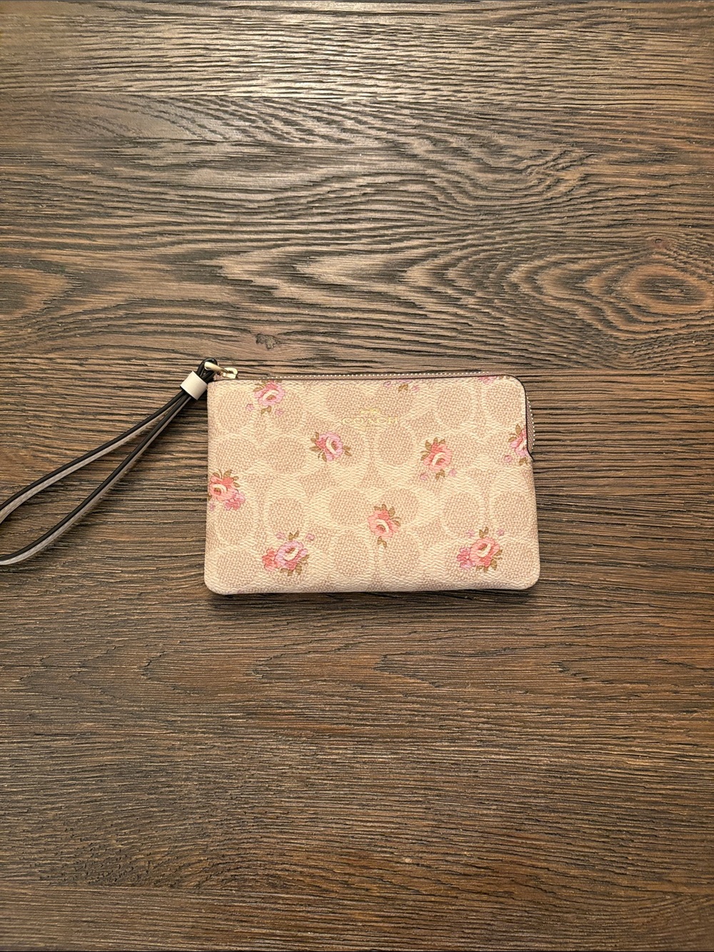 Coach Beige Floral Signature Zip Wristlet